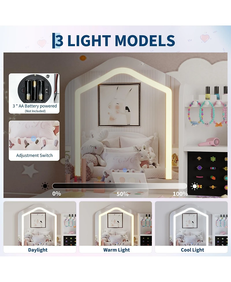 Gaomon Kids Vanity Table Set with Lighted Mirror and Stool