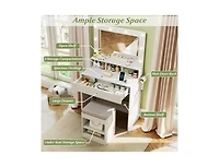 Slickblue Vanity Table Set with Lighted Mirror and Cushion Stool-Black