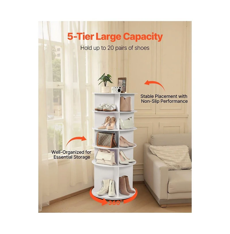 Slickblue 5-Tier Rotating Shoe Rack 360° Spinning Carousel