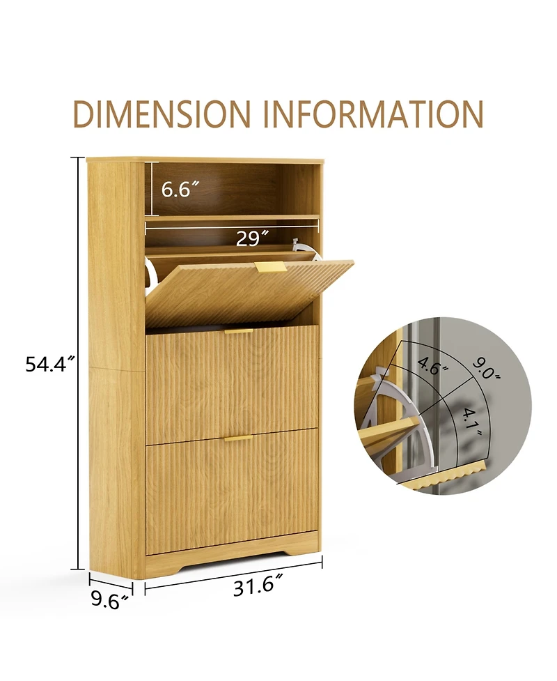 Clihome Shoe Cabinet Storage with 3 Flip Drawers, Tall Free Standing Shoe Organizer Rack