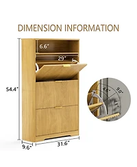 Clihome Shoe Cabinet Storage with 3 Flip Drawers, Tall Free Standing Shoe Organizer Rack