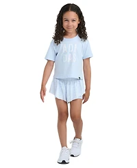 adidas Girls' 2T-6X Short-Sleeve Graphic T-Shirt and Printed Flowy Shorts, 2-Piece Set