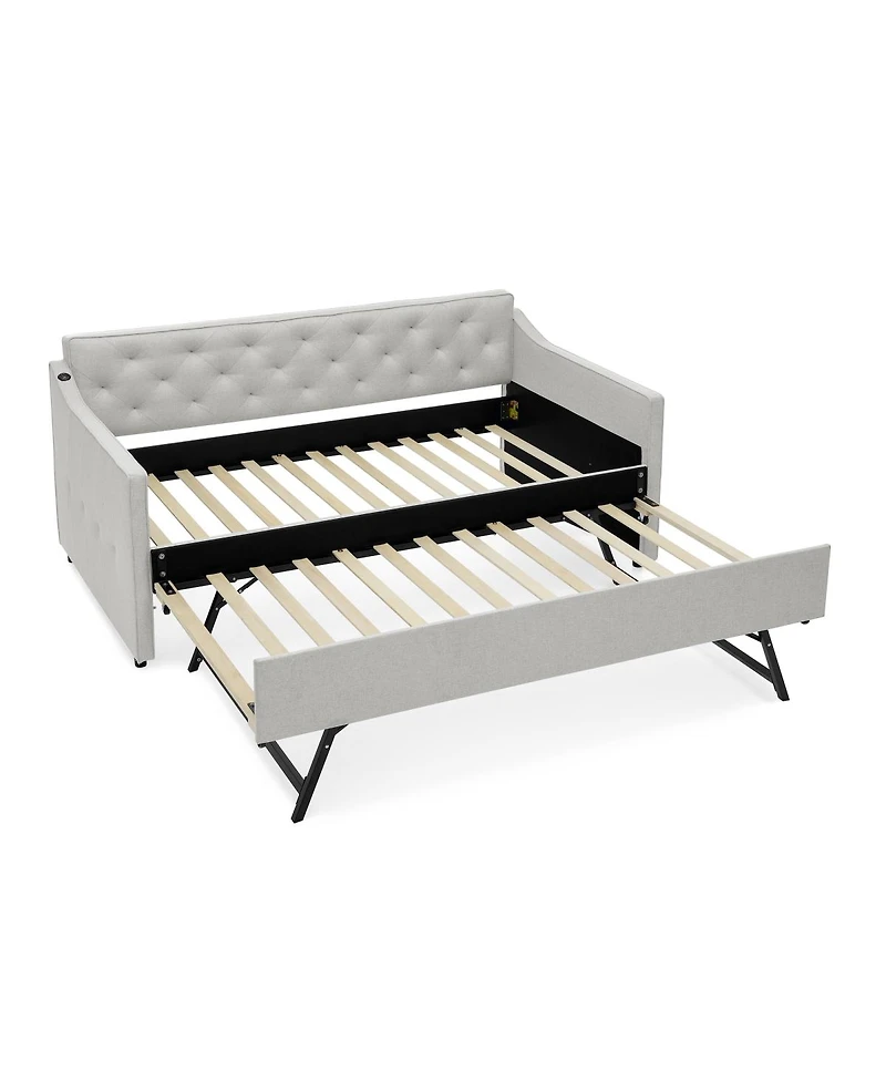 Streamdale Furniture Twin Upholstery DayBed with Pop-up Trundle & Usb Charging