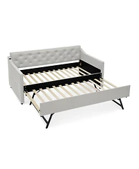 Streamdale Furniture Twin Upholstery DayBed with Pop-up Trundle & Usb Charging