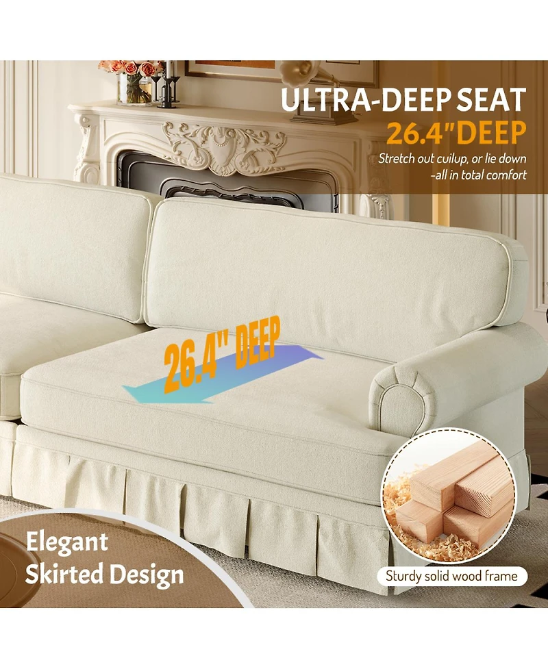 Streamdale Furniture 74" Luxuriously Comfortable 3-Seater Cloud Couch, Chenille Sofa with Rolled Arms & Skirt