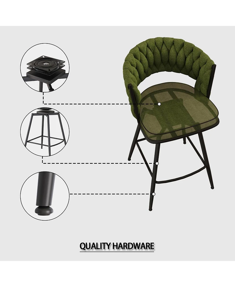 Streamdale Furniture 26" Suede Bar Stool Set of 4, 360 Swivel, Upholstered, with Back & Footrest