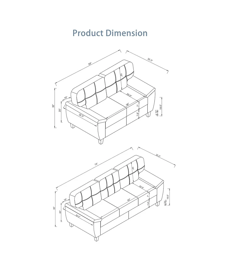 Streamdale Furniture Modern 3-Seater & Loveseat Faux Leather Sofa with Storage