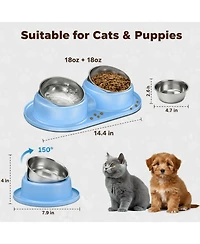 Aronkl Elevated Stainless Steel Tilted Anti Vomiting Non Spill Cat & Dog Bowls with Mat