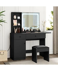 gaomon Makeup Vanity Desk Set with Lighted Mirror, Vanity Table Set for Bedrooms, Apartments, Easy to Assemble