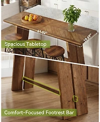Tribesigns Solid Wood Bar Table, 61" Counter Height Table with Parquet Design Tabletop