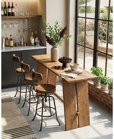 Tribesigns Solid Wood Bar Table, 61" Counter Height Table with Parquet Design Tabletop