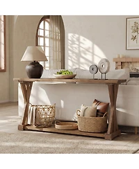 Tribesigns Solid Wood Console Table for Entryway, 63-Inch Narrow Farmhouse Entryway Table, 2-Tier Sofa Console Behind Couch