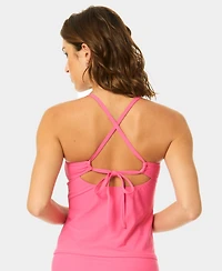 CeCe Women's V-Neck Contrast Ruffle Tankini Top