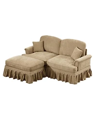 Streamdale Furniture Mid Century Modular L-Shaped Sofa, Chenille, Ottoman, Light Coffee