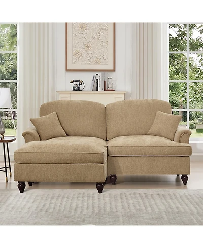 Streamdale Furniture Mid Century Modular L-Shaped Sofa, Chenille, Ottoman, Light Coffee