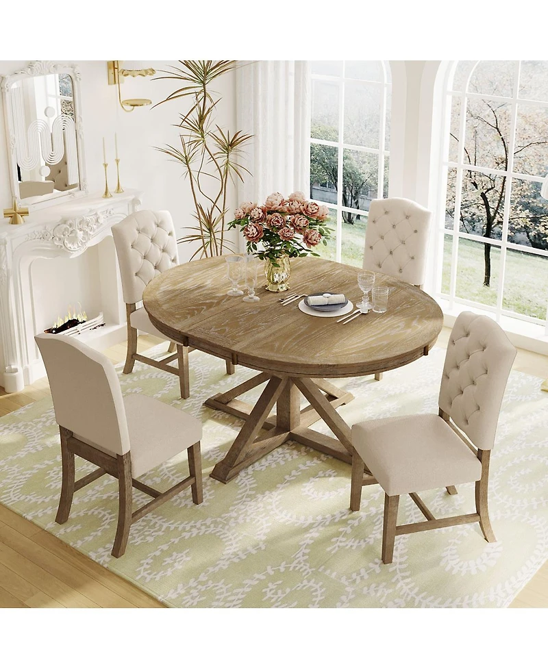 Streamdale Furniture Retro Style Extendable Dining Table Set with 4 Chairs