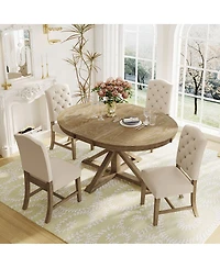 Streamdale Furniture Retro Style Extendable Dining Table Set with 4 Chairs