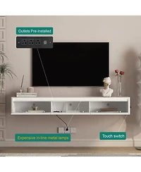 Streamdale Furniture Floating Tv Stand with Led Lights & Power Outlet