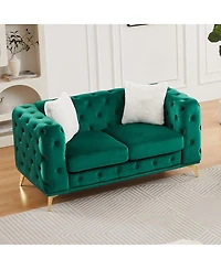 Streamdale Furniture Modern Luxury Velvet Sofa with Chesterfield Quilted Button Accents, Includes 2 Pillows and Metal Legs