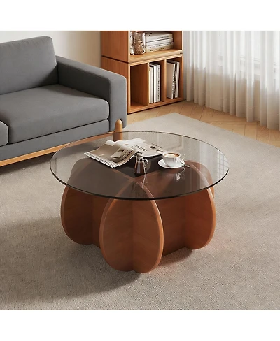 Streamdale Furniture Modern Round Coffee Table, 31.5" Mid Century Center Table with Glass Top