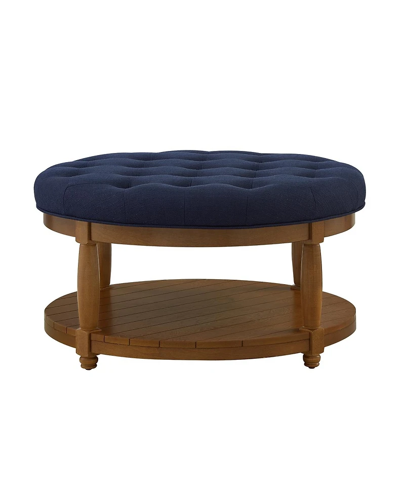 Streamdale Furniture Large Tufted Linen Ottoman Coffee Table with Wood Shelf