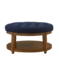 Streamdale Furniture Large Tufted Linen Ottoman Coffee Table with Wood Shelf