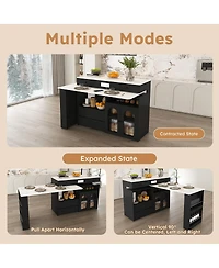 Streamdale Furniture Kitchen Island with Extendable Rotating Table, Marble Veneer, 4 Drawers & Cabinets