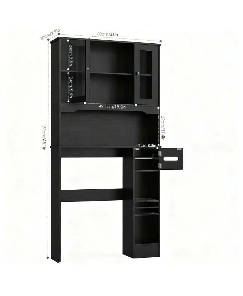 Yigii Over Toilet Storage Cabinet 2 Glass Doors Paper Holder Adjustable Shelves Bathroom Laundry