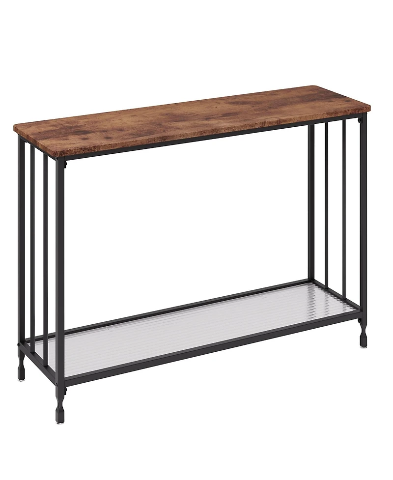 gaomon 32" Retro Narrow Console Table with 2 Storage Shelves, Glass and Metal