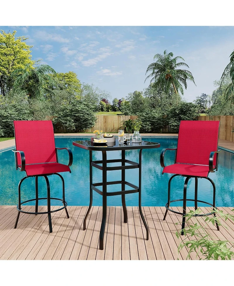 gaomon 3 Pcs Patio Swivel Bar Stools Set, 3 Piece Swivel Outdoor Table and Chairs Bar Set, All Weather Textile Fabric Outdoor High Stool Bistro Set