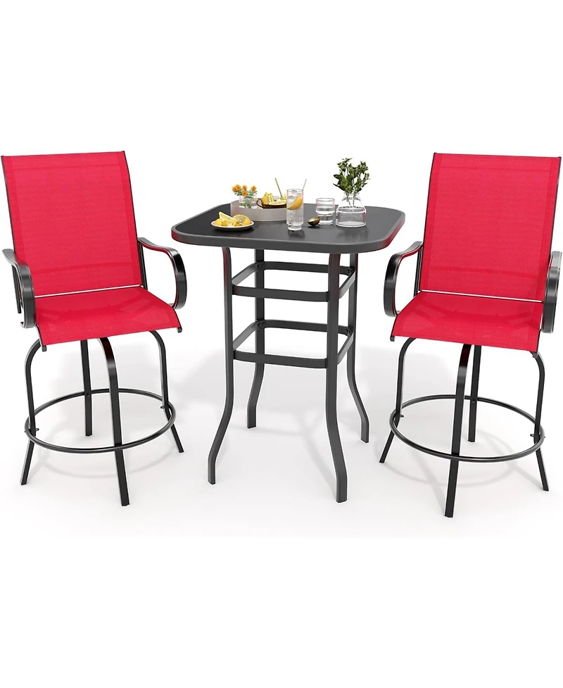 gaomon 3 Pcs Patio Swivel Bar Stools Set, 3 Piece Swivel Outdoor Table and Chairs Bar Set, All Weather Textile Fabric Outdoor High Stool Bistro Set