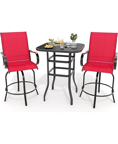 gaomon 3 Pcs Patio Swivel Bar Stools Set, 3 Piece Swivel Outdoor Table and Chairs Bar Set, All Weather Textile Fabric Outdoor High Stool Bistro Set