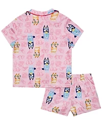 Bluey Girls' 4-10 Notch Collar Top and Shorts, 2-Piece Set