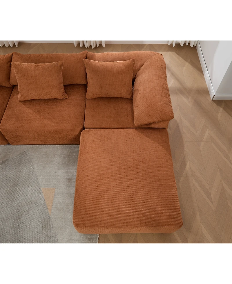 Streamdale Furniture Chenille 5-Seat L-Shaped Modular Sectional Sofa with Ottoman