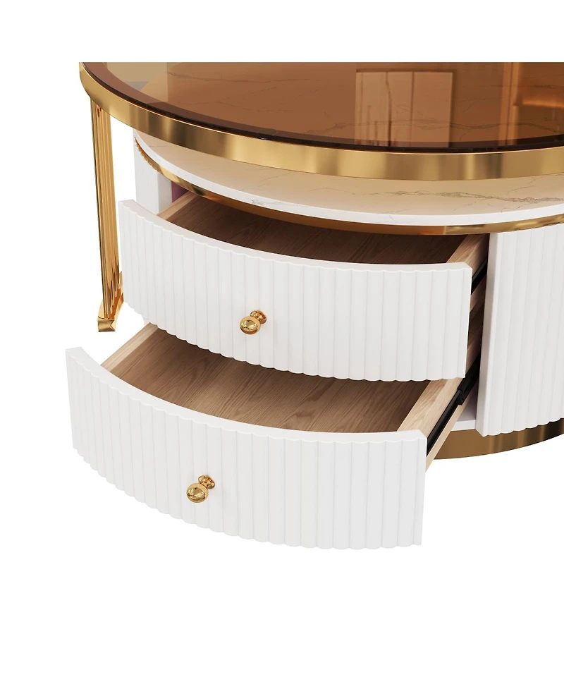 Streamdale Furniture Modern 2-Piece Round Nesting Coffee Table with Drawers & Glass Top