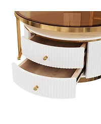 Streamdale Furniture Modern 2-Piece Round Nesting Coffee Table with Drawers & Glass Top