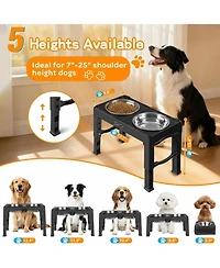 Aronkl Elevated Dog Bowl Stand 5 Adjustable Heights Foldable Travel Feeder Stainless Steel Bowls Non-slip