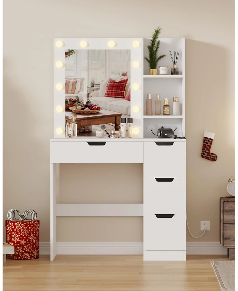 gaomon Modern Makeup Vanity Desk with Mirror, 4 Drawers