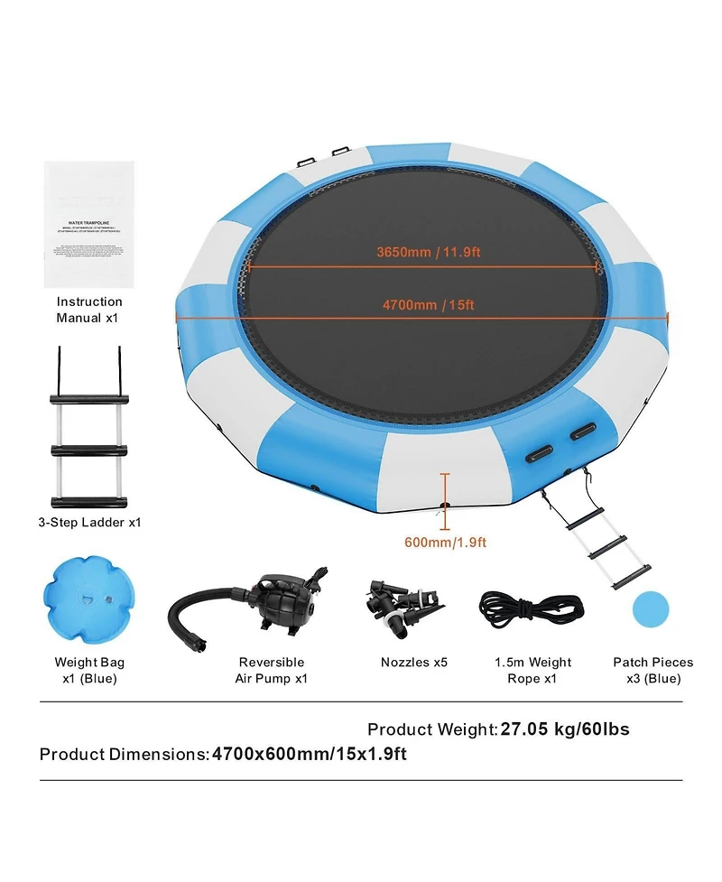 Mecale 15 Ft Inflatable Water Bouncer with Ladder and Air Pump
