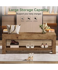 Tribesigns 47.24" Solid Wood Entryway Bench, 2-Tier Narrow Rustic Wooden Shoe Bench