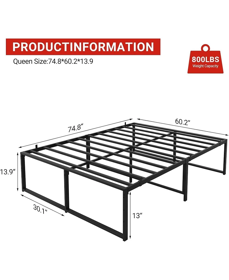 gaomon Queen Metal Platform Bed, 14" High with Steel Slats, Under Bed Storage, No Box Spring, Quiet, Easy Assembly