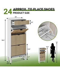 Homfan Shoe Storage Cabinet for Entryway with 3 Flip Drawers, Modern Shoe Rack with Metal Legs, Freestanding Narrow Slim Shoe Organizer