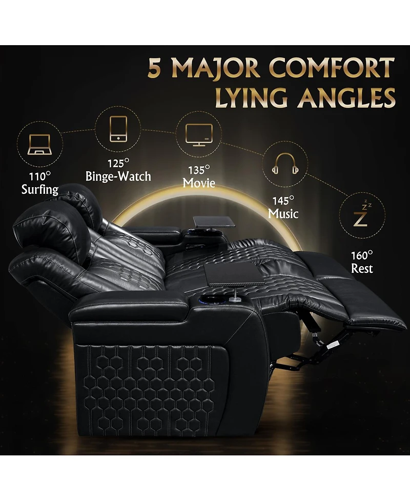 Streamdale Furniture 62.2" Power Recliner 2 Pc, Top-Grain Nappa, Smart Charging, Rgb Led