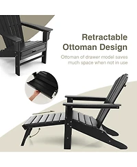 Gymax Patio Adirondack Chair Hdpe Outdoor Lounge w/ Retractable Ottoman