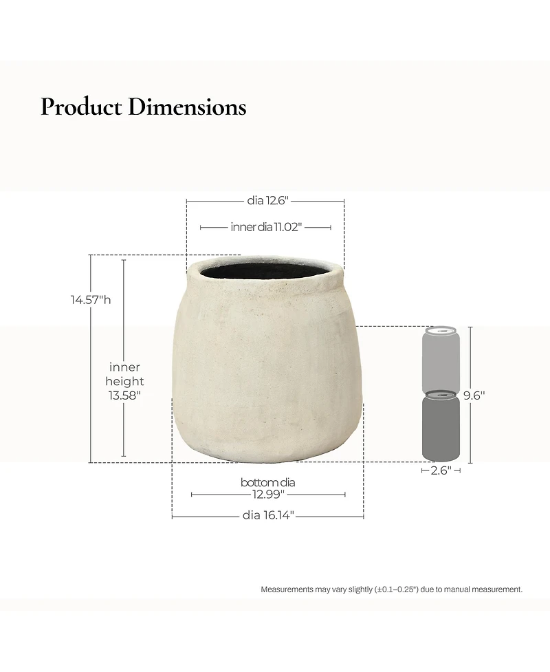 LuxenHome Sahara Stone Planter, 16.1" Round Cement Accent in Desert