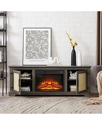 Streamdale Furniture Rattan Tv Stand with Fireplace