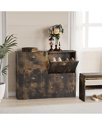 Clihome Shoe Cabinet, Hidden Slim Narrow Shoe Rack Cabinet with 4 Drawers