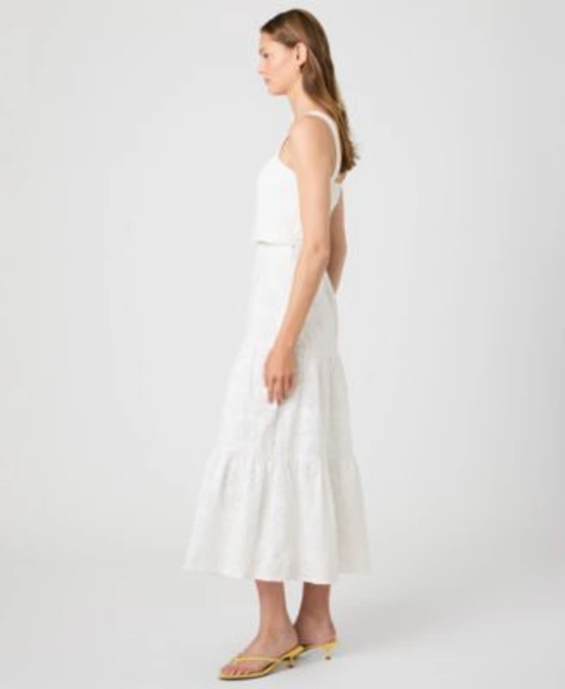 French Connection Womens Square Neck Floral Eyelet Crop Top Tiered Skirt