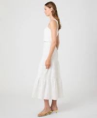French Connection Womens Square Neck Floral Eyelet Crop Top Tiered Skirt