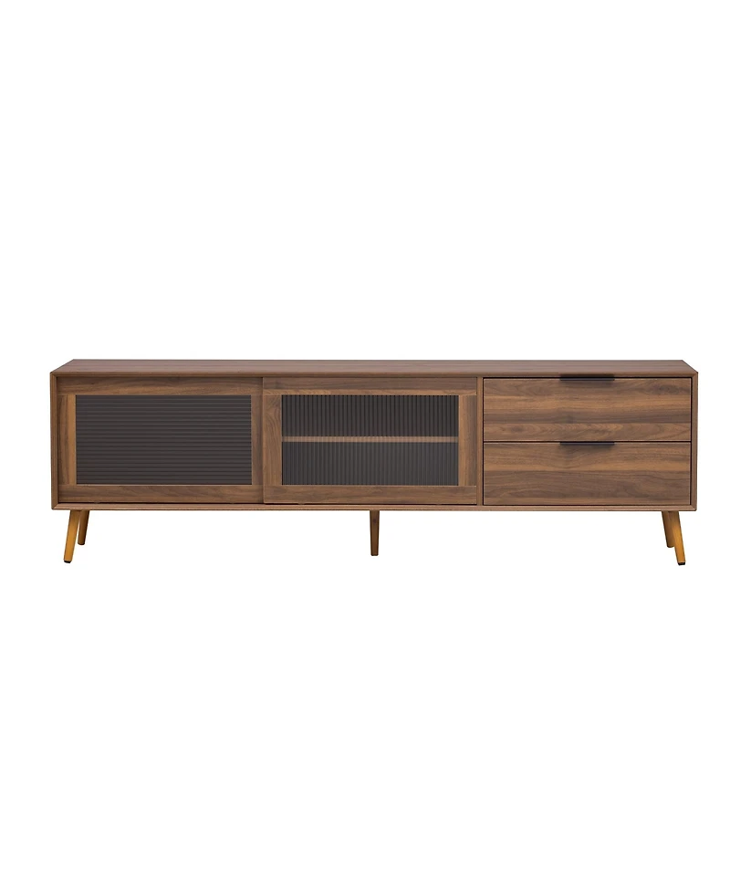 sumyeg Modern Tv Stand Console with 2 Glass Doors 2 Drawers & Storage Cabinet